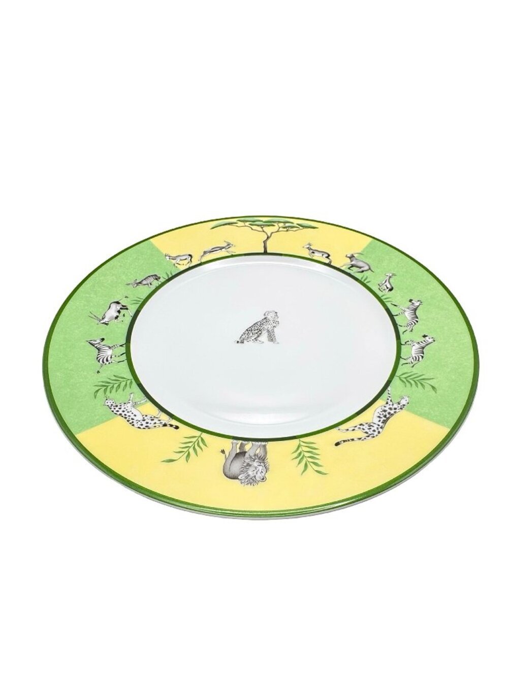 Hermes Africa Dinner Plate 11” Green Porcelain Tableware Animal Authentic French
